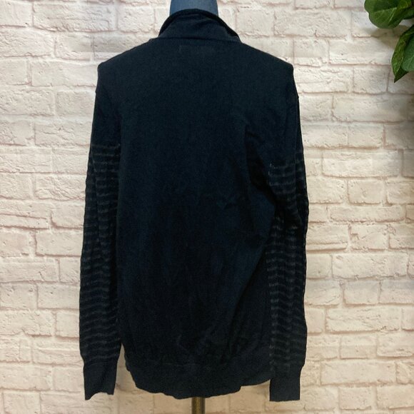 Men's All Saints Wherry Cotton Cardigan Sweater Black w/Stripe Size Small - Picture 2 of 5